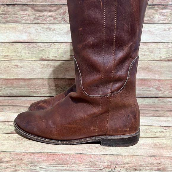 Frye Brown Leather Paige Tall Riding Boots - Picture 2 of 11